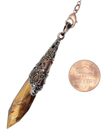 Kyeygwo Tiger Eye Reiki Healing Stone Pendulum Necklace - Vintage Chain Crystal Point Pendant for Men & Women - Gemstone Quartz for Divination Meditation & Scrying - Buy Online on GoSupps.com