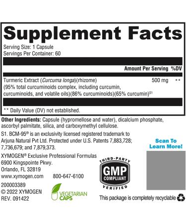 XYMOGEN CurcuPlex-95 - Enhanced Bioavailable BCM-95 Curcumin Supplement for Antioxidant Brain & Joint Health - 60 Vegan Capsules - Buy Online on GoSupps.com