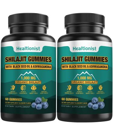 Healtionist 2 Packs 1000 MG Shilajit Supplement Gummies with 85+ Trace Minerals Fulvic Acid Pure Organic Shilajit Himalayan Gummy for Men & Women Energy Brain Immunity Suport - 120 Counts