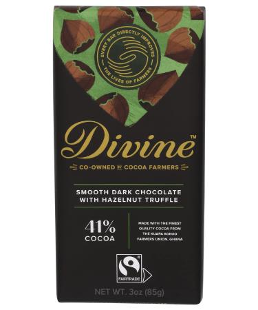 Divine Chocolate, Bar Dark Chocolate Hazelnut Truffle, 3 Ounce