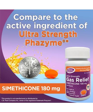 Gas Relief Ultra Strength 180mg Simethicone - 150 Softgels for Fast Relief from Bloating Discomfort & Pain | Compare to Ultra Strength Phazyme - Buy Online on GoSupps.com