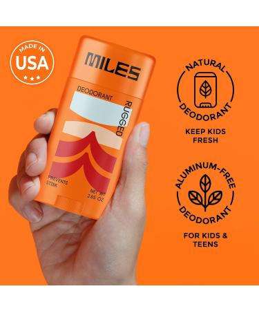 Miles Kids Deodorant for Boys and Girls - Aluminum Free Deodorant for Kids and Teens Natural Hypoallergenic Made in USA - Rugged Scent 2-Pack Rugged 2.65 Ounce (Pack of 2) - Buy Online on GoSupps.com