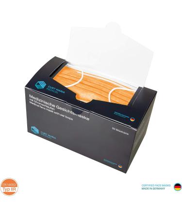 Curt Maria Medical 50-Pack 3-Layer Face Masks Made in Germany - Disposable Orange Mouth Protection with Ear Loops for International Shipping - Buy Online on GoSupps.com