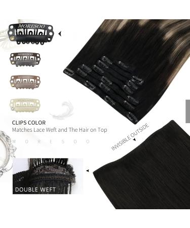 Moresoo Balayage Clip in Human Hair Extensions - Natural Black to Dark Brown with Caramel Blonde - 24 Inch 5 Pieces/70g #1B/3/27 - Buy Online on GoSupps.com