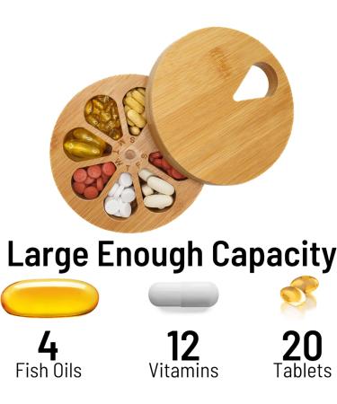 Wooden Pill Organizer - Daily & Weekly Medicine Holder for Travel | Vitamin Case with Solid Wood Lid | Improved Design for Easy Use - Buy Online on GoSupps.com