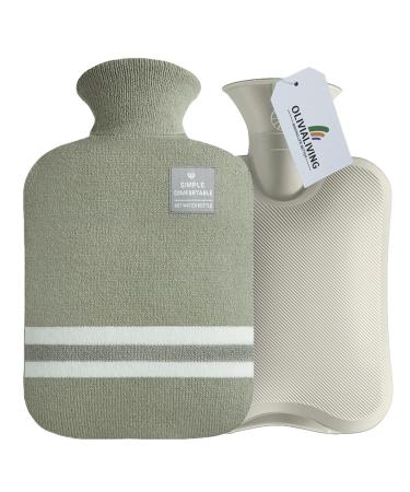 Olivialiving hot water bottle with classic striped cover 2L warm stature for menstrual cramps neck and shoulder pain relief heat and cold therapies handfoot warmer Pea Green - Buy Online on GoSupps.com