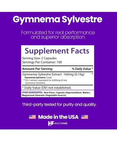 Healthfare Gymnema Sylvestre Supplement Extract 4000mg | 200 Vegan Capsules | Standardized Herbal Supplement for Metabolic Balance & Carbohydrate Support | Non-GMO Gluten-Free | Made in USA - Buy Online on GoSupps.com
