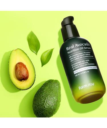 FARMSTAY Real Avocado Nutrition Oil Serum - Hydrating Brightening Serum for Fine Lines and Wrinkles - Avocado Extract - Locks In Moisture - 3.38 oz - Buy Online on GoSupps.com
