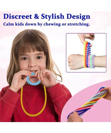 Stretchy Coil Chew Necklaces and Bracelets 16 Pack for Sensory Kids | Teething Bracelets & Necklace for Boys and Girls with Autism ADHD SPD | Fidget Toys to Reduce Biting and Anxiety - Buy Online on GoSupps.com