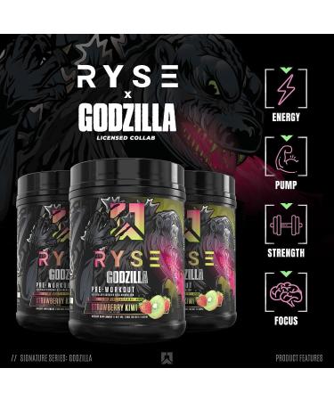 Ryse Signature Series Godzilla Pre Workout - Pump, Energy, Strength, Focus - Citrulline, Beta-Alanine, Caffeine - 40 Servings (Strawberry Kiwi) - Buy Online on GoSupps.com
