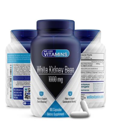 White Kidney Bean 1000mg – 180 Capsules – White Kidney Bean Supplement – Helps to Support Carbohydrate and Starch Blocking for Healthy Weigh