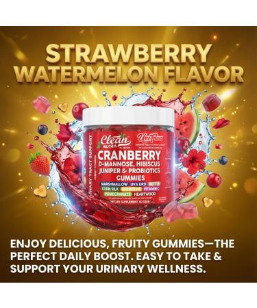 Clean Nutra UriFlow Urinary Tract Gummies with Cranberry D-Mannose Pomegranate Uva Ursi Nettle Berberine Probiotics Vitamin C Marshmallow Corn Silk Hibiscus Juniper for UTI Support Capsules Supplement - Buy Online on GoSupps.com