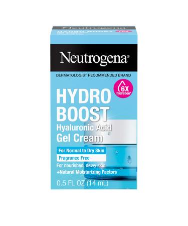 Neutrogena Hydro Boost Gel Cream Fragrance Free Hyaluronic Acid Facial Moisturizer for Normal to Dry Skin Lightweight Gel Moisturizer for Hydrated Nourished and Dewy Skin 0.5 fl. oz