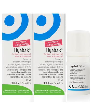 Thea Hyabak Eye Drops (2 x 10ml) - Hyaluronic Acid for Dry Eyes Contact Lens Moisturizing Lubricant Occasional Dry Eye Digital Device Use Ideal for Extended Screen Use - (600 Drops) 10 ml (Pack of 2)