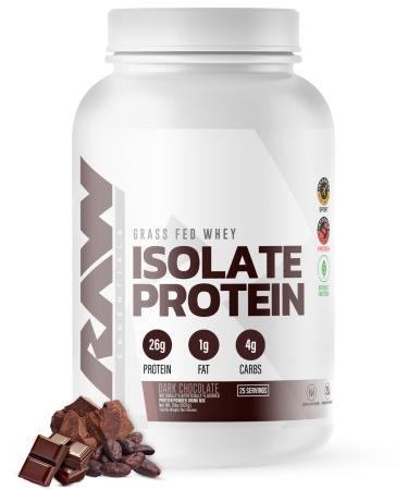 RAW Whey Isolate Protein Powder Dark Chocolate - 100% Grass-Fed Sports Nutrition Whey Protein Powder for Muscle Growth & Recovery - Low-Fat Low Carb Naturally Flavored & Sweetened - 25 Servings Chocolate - 25 Servings