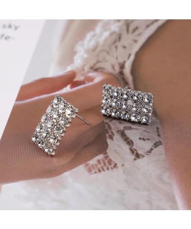 Vintage Rhinestone Square Earrings | Crystal Stud Earrings for Women | Sparkly Silver Geometry Bridal Jewelry - Buy Online on GoSupps.com