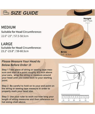 MAYLISACC Men's Wide Brim Panama Straw Sun Hat | UPF50 Sun Protection Beach Fedora - Khaki Medium - Buy Online on GoSupps.com