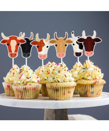 Farm Cow Themed Happy Birthday Cupcake Toppers 18-PC Set - This is a great cow-themed birthday party baby shower party or bull-themed party decoration for a boy or girl - SugarGera - Buy Online on GoSupps.com