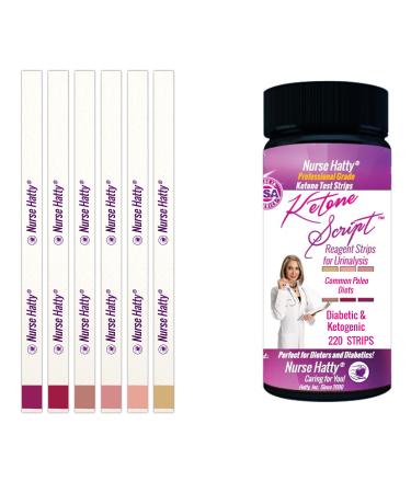 Nurse Hatty 220ct. Ketone Script Ketone Test Strips - URS-1K (Ketone Test) Urinalysis - for People with Diabetes, Diabetics, Ketogenic & Common Paleo Dieters - Extra-Long Strips