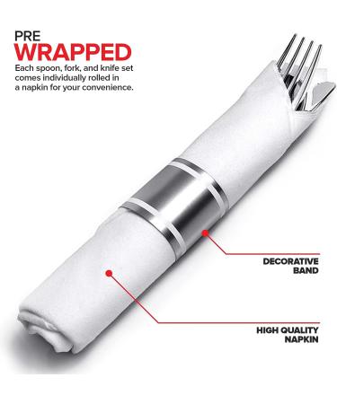 Pre Rolled Plastic Silverware Set (25 Pack) - Disposable Cutlery for Parties, Weddings, Thanksgiving - Heavy Duty Utensils with Napkins - Individually Wrapped - Buy Online on GoSupps.com