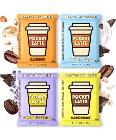 Pocket Latte, VARIETY 24 PACK (6 of each flavor). Strong Coffee Flavor. One Bar = One Coffee. All-Natural Caffeine Snack, gluten-free and soy-free ingredients. Coffee Chocolate. Assorted six of each 12 Count (Pack of 2)