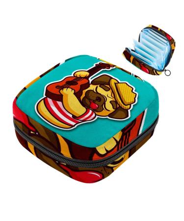 Dog Pug Women Napkin Storage Bag Portable Zipper Napkin Case for Teen Girls Women Ladies