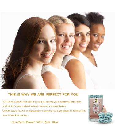 CROVIN Ice Cream Shower Pouf Mesh Ball Bath Loofah Sponge - Blue 4 Packs | Exfoliating Body Scrubber for Men and Children - Buy Online on GoSupps.com