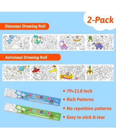 2 Pack Children's Drawing Roll - Animal Coloring Paper for Kids - Sticky DIY Painting Paper Rolls - Wall Coloring Stickers - Coloring Books - Dinosaur and Astronaut Theme - 79 x 11.8 - Toddler Friendly - Buy Online on GoSupps.com