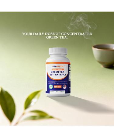 Vitamatic Green Tea Extract with Vitamin C, 25X Concentrate, 98% Polyphenols, 80% Catechins, 50% EGCG, 180 Veg Capsules- 2 Pack - Buy Online on GoSupps.com