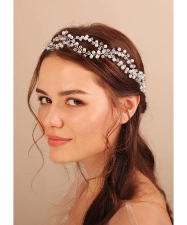 Deniferymakeup Pearl Bride Wedding Hair Vine Crystal Bridal Hair Accessories Wedding Headpiece for Women and Girls (Silver) - Buy Online on GoSupps.com
