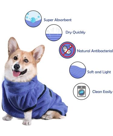 Happy Hachi Microfiber Dog Bathrobe Towel - Super Absorbent Fast Drying Washable Beach Towel for Small Medium & Large Dogs & Cats - XL Blue - Buy Online on GoSupps.com