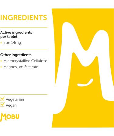 MOBU UK Made Iron Tablets 14mg - Vegan Supplement for Energy - 120 Tablets - Reduces Tiredness & Fatigue - Men & Women - Buy Online on GoSupps.com