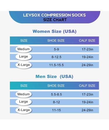 Levsox Oversize Compression Stockings for Men & Women - 15-20 mmHg Knee High Socks for Nurses & Travel - 3 Pair Blue Mix - Buy Online on GoSupps.com