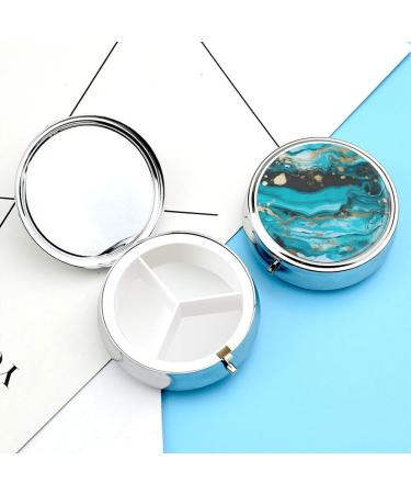 Buy Turquoise Blue Gold Marble Pill Box - 3 Compartment Portable Travel Pill Organizer for Purse & Handbag - Buy Online on GoSupps.com