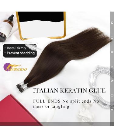 Moresoo Real Hair Extensions - Dark Brown I-Tip Keratin Bond Hair Extensions - Hot Fusion 20 Inch #4 40g/50s for Thin Hair - Buy Online on GoSupps.com