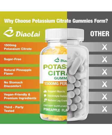Potassium Citrate 1500mg Gummies - Potassium Supplement for Women & Men Supports Leg Cramp Relief & Muscle Health Vegan Pineapple Flavor (120 Count) 2 Pack - Buy Online on GoSupps.com