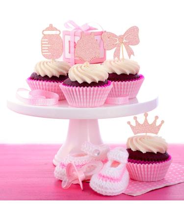 48 Pieces Baby Shower Cupcake Toppers for Girls Glitter Pink Baby Girl Food Picks Baby Shower Toothpicks for Girls Birthday Cake Decorations Party Favors Supplies - Buy Online on GoSupps.com