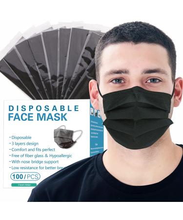 mystcare Individually Wrapped Masks 100 Pack Disposable,Face Mask Protection for Adults 3-Layer Filter Safety Face Masks(100, Black) 100 Count (Pack of 1) Black 100