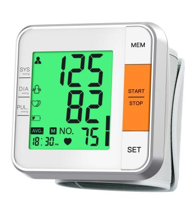Blood Pressure Monitor Accurate Wrist BP Machine Adjustable 5.3"-7.7" BP Cuff for Home Use 2x120 Sets Memory Backlight LCD Display with Carrying Case White+orange