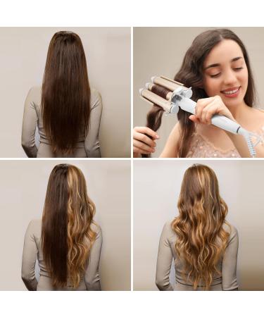 3 Barrel Hair Curler 25mm Curling Iron with Intelligent Temperature Control - Quick Heating Gold Wand for Mermaid Waves - Long or Short Hair Styling - Buy Online on GoSupps.com