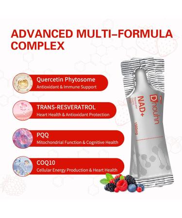DNOUHN NAD Liquid Supplement 1500mg Nicotinamide Riboside & Resveratrol with PQQ NAD Supplement for Women & Men Boosts Cellular Energy Anti-Aging Immune Focus 30 Packets - Buy Online on GoSupps.com