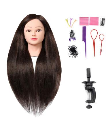 IBLUES 26"-28" Mannequin Head with 60% Real Hair, Hairdresser Practice Training Head Cosmetology Long Hair Manikin Doll Head with 9 Tools and Clamp - #4 Brown, Makeup On Brown Mixed hair