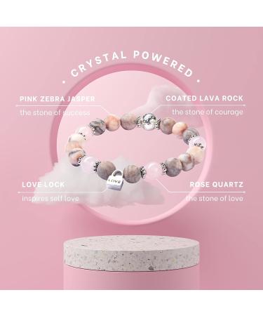 Anxiety Bracelet & Lavender Essential Oil Gift Set - Rose Quartz Love Lock Bracelets for Women - Aromatherapy Diffuser Jewelry for Self-Care & Mindfulness - Size M, Silver Love Lock 19cm - Buy Online on GoSupps.com