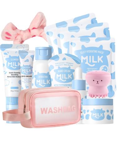Milk Skincare Set for Kids & Teens 12 IN 1 Moisturizing Milk Skincare for Girls 10-12 Kids Skin Care Set for Girls Ages 8-12 Milk Extract Face Skincare for Women Galentines & Valentines Day Gifts