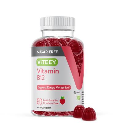 Sugar Free Vitamin B12 Gummies 1000mcg - Good for Energy Metabolism Booster Natural Energy Support for Adults & Kids - Vegan Non GMO Gluten Free Gelatin Free - Chewable Raspberry Flavored Gummies 60 Count (Pack of 1)