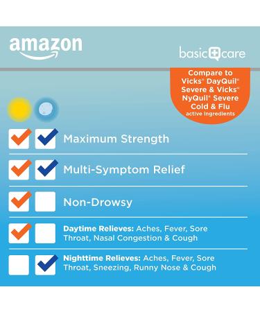 Amazon Basic Care Severe Cold and Flu Relief Combo Pack - 24oz Day & Night Liquid Medicine - Buy Online on GoSupps.com