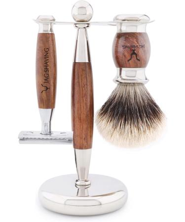 Jag Shaving Razorset - 5-Part Lee Range with Dachshaar Brush Double Edge Razor Leather Bag & Bowl - Premium International Shipping - Buy Online on GoSupps.com