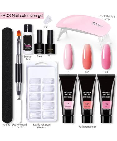 Gel Nail Polish Set with Lamp Starter Kit 3 Colors Pink Nude Gel Nail Polish Set Gel Nail Extension Kit No Wipe Base & Top Coat Gel Nail Kit Gift for Beginner DIY at Home - Buy Online on GoSupps.com