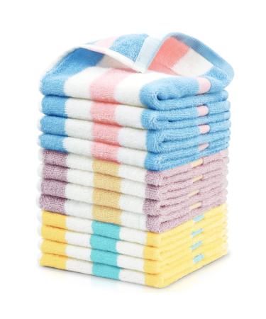 Striped Cotton Washcloths Small Towels Set, 12 Pack Bath Washcloths for Body and Face 13 x 13 Inches, Face Cloths for Washing Face, 3 Colors Wash Cloths Face Towels for Bathroom