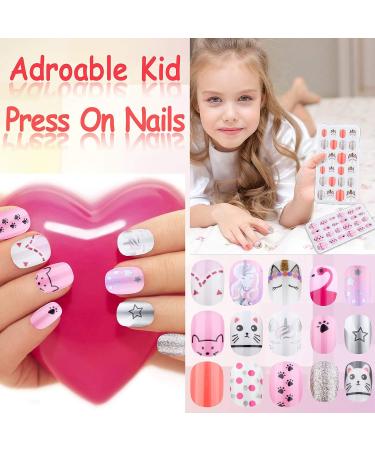 144 Pcs Kids Fake Press on Nails - Thrilez Pink Series | Pre Glue Full Cover Short False Nails for Children, Teens - Nail Art Decoration - Buy Online on GoSupps.com